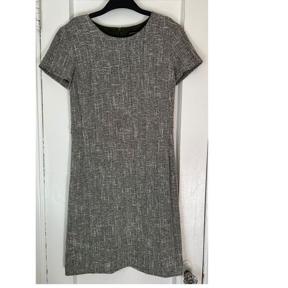 BANANA REPUBLIC DRESS SZ2 DARK GREEN WHITE BOUCLE STRETCH KNIT CAP SLEEVE SHEATH - Picture 10 of 10